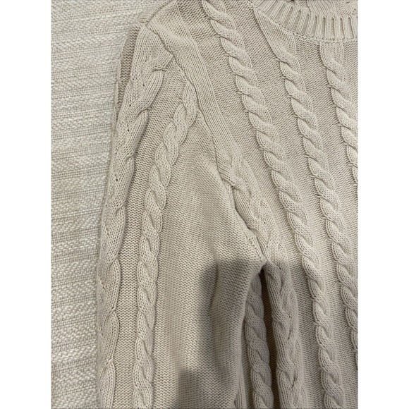 Apple seed cable knit Sweater women's medium beige crewneck fisherman - Picture 4 of 9
